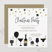 Champagne Cocktail Gold Schwarzes Weihnachtsfest P Einladung (Vorne/Hinten)