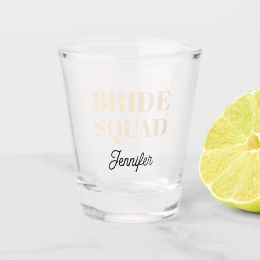 Champagne Color Wedding Bride Squad Personalized Schnapsglas (Vorderseite)