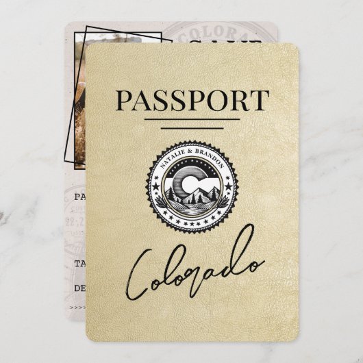 Champagne Colorado Passport Save the Date (Vorne/Hinten)