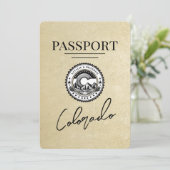 Champagne Colorado Passport Save the Date (Stehend Vorderseite)