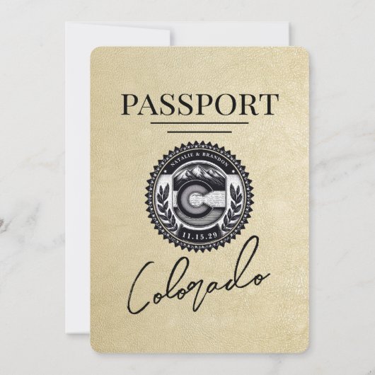 Champagne Colorado Passport Wedding Einladung (Rückseite)