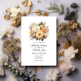 Champagne Colored Floral Wedding Einladung
