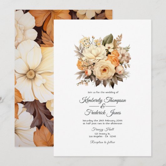 Champagne Colored Floral Wedding Einladung (Vorne/Hinten)