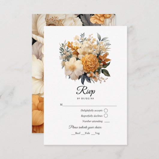 Champagne Colored Floral Wedding RSVP Karte (Vorne/Hinten)
