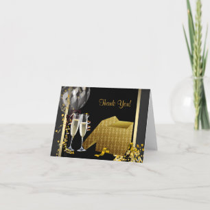 Champagne Confetti Black and Gold Danke Cards