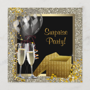 Champagne Confetti Black Gold Überraschung Party Einladung
