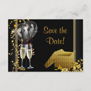 Champagne Confetti Black Save the Date