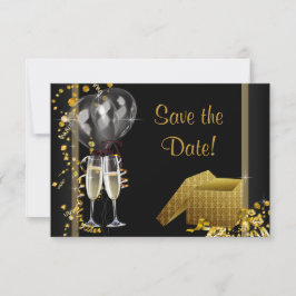 Champagne Confetti Black Save the Date