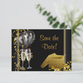 Champagne Confetti Black Save the Date (Stehend Vorderseite)