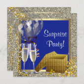 Champagne Confetti Navy Blue Gold Überraschung Par Einladung (Vorne/Hinten)