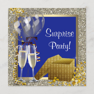 Champagne Confetti Navy Blue Gold Überraschung Par Einladung