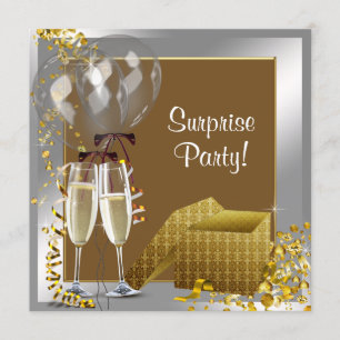 Champagne Confetti Silver Gold Überraschung Party Einladung