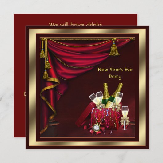 Champagne Confetti Silvester Party Einladung (Vorne/Hinten)