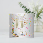 Champagne Confetti Silvester Party Einladungen (Stehend Vorderseite)