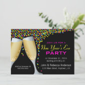 Champagne & Confetti Silvesterabend Party Einladung (Stehend Vorderseite)