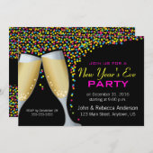 Champagne & Confetti Silvesterabend Party Einladung (Vorne/Hinten)