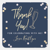 Champagne Confetti Wedding Vielen Dank Quadratischer Aufkleber (Vorderseite)