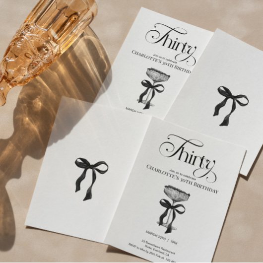 Champagne coupe Black Bow Birthday Party Invite Einladung