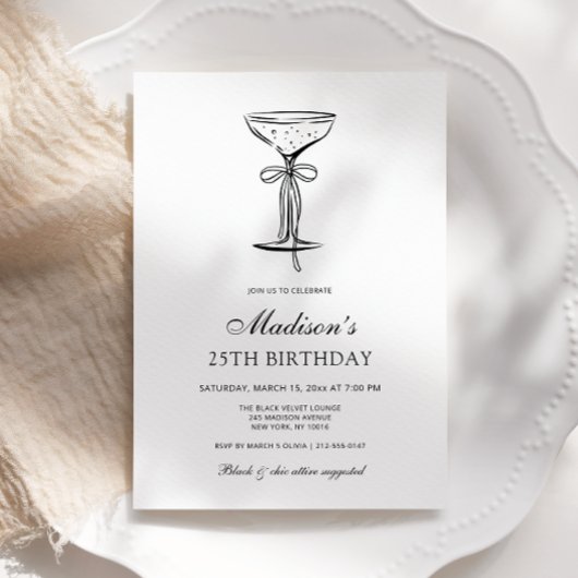 Champagne Coupe Elegant Bow Birthday Invitation Einladung