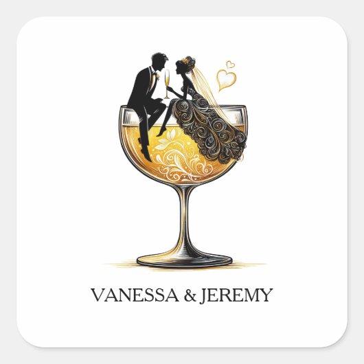 Champagne Couple Quadratischer Aufkleber (Vorderseite)