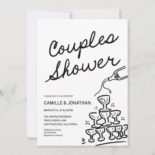 Champagne Couples Dusche Einladung (Vorderseite)