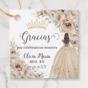 Champagne Cream Beige Floral Prinzessin Quinceañer Geschenkanhänger