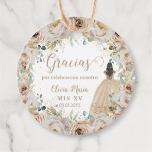 Champagne Cream Beige Floral Prinzessin Quinceañer Geschenkanhänger