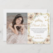 Champagne Cream Floral 16 . Geburtstag Quinceañera Dankeskarte (Vorderseite)