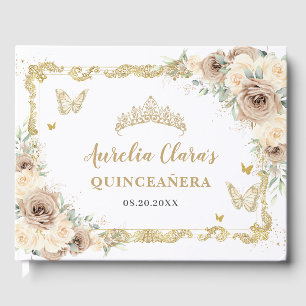 Champagne Cream Floral Butterfells Quinceañera Gästebuch