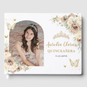 Champagne Cream Floral Butterfells Quinceañera Gästebuch (Vorderseite)
