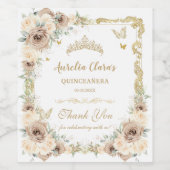 Champagne Cream Floral Sweet Sixteen Quinceañera Weinetikett (Einzelnes Label)