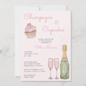 Champagne & Cupcakes Modernes Rosa Bridal Luncheon Einladung (Vorderseite)