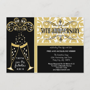 Champagne & Damask 50. Jubiläumseinladungen Einladung
