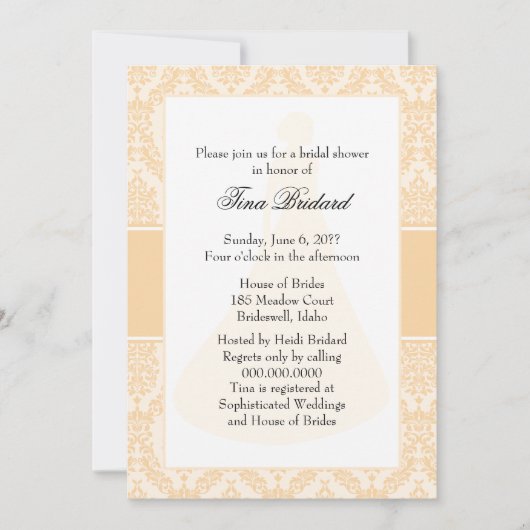 Champagne Damask Brautparty Einladung (Vorderseite)