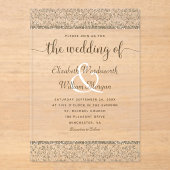 Champagne Damask Glitzer Monogram Elegant Wedding Acryleinladungen (Vorderseite)