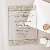 Champagne Damask Glitzer Monogram Elegant Wedding Acryleinladungen