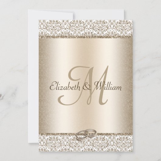 Champagne Damask Glitzer Monogram Elegant Wedding Einladung (Rückseite)