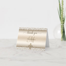 Champagne Damask Monogram Lilie Wedding Dankeskarte