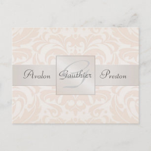 Champagne Damask Monogram Save the Date Postkarte
