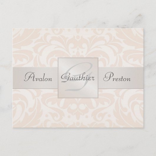 Champagne Damask Monogram Save the Date Postkarte (Vorderseite)