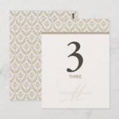 Champagne Damask Monogram Tischnummer Card (Vorne/Hinten)