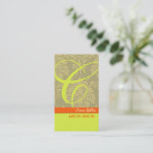 Champagne Damask Monogram Visitenkarte (Stehend Vorderseite)