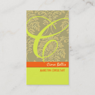 Champagne Damask Monogram Visitenkarte