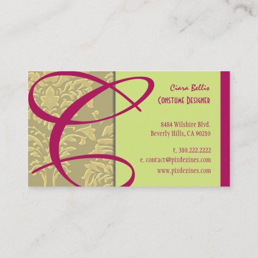 Champagne Damask Monogramm Visitenkarte (Rückseite)