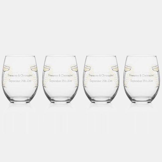 Champagne Design Wedding Weinglas Ohne Stiel (Vorderseite)