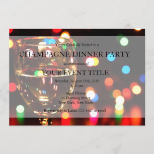 Champagne Dinner Party Bokeh Lights Custom Einladu Einladung