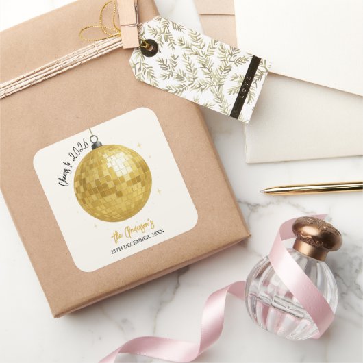 Champagne Disco Ball 2026 New Year Eve Quadratischer Aufkleber (Schenken)