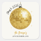 Champagne Disco Ball 2026 New Year Eve Quadratischer Aufkleber (Vorderseite)
