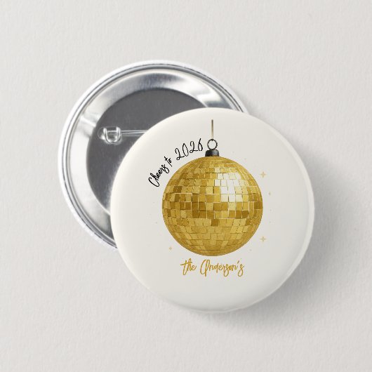 Champagne Disco Ball 2026 Silvester Button (Vorne & Hinten)