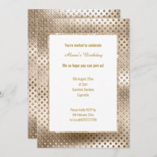 CHAMPAGNE DISCO DENT INVITATION EINLADUNG (Vorne/Hinten)